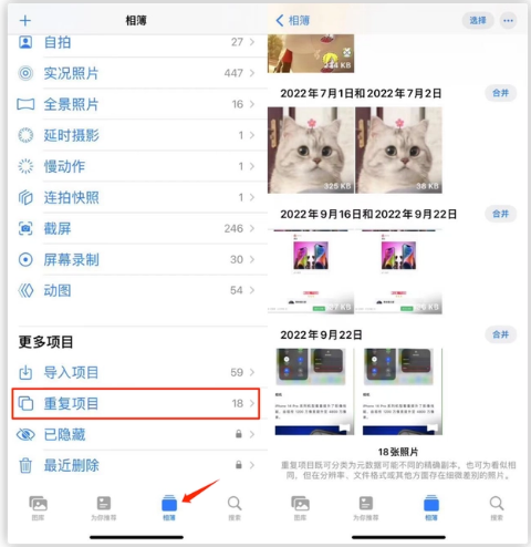 南郊苹果手机维修分享iOS 16 中相册重复项目功能使用方法 